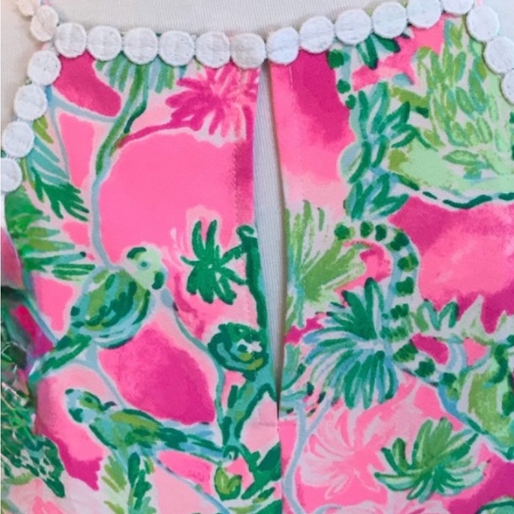 Lilly Pulitzer Pink and Green Floral Dress with Crochet Neckline - Picture 5 of 9